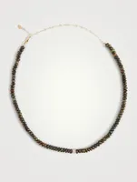 14K Gold Opal Beaded Choker Necklace With Diamond Ball Charm