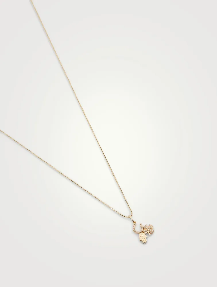 14K Gold Luck And Protection Necklace With Diamonds