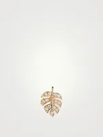 Tiny 14K Gold Monstera Leaf Left Stud Earring With Diamonds