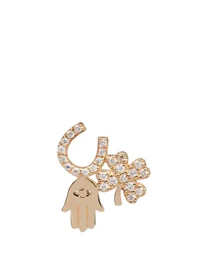 14K Gold Stud Luck And Protection Right Stud Earring With Diamonds