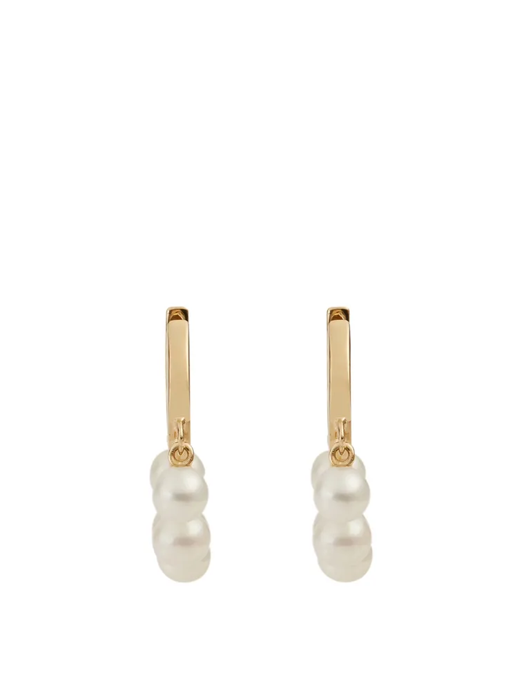 14K Gold Huggie Hoop Earrings With Pearls