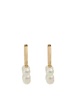 14K Gold Huggie Hoop Earrings With Pearls