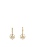 14K Gold Starburst Pearl Earrings With Diamonds