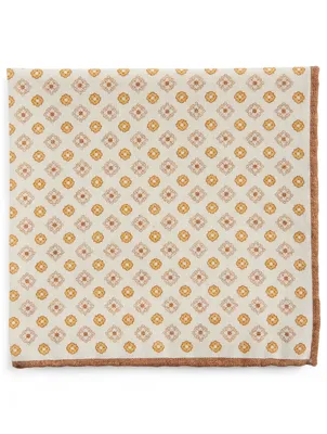 Wool And Cotton Pocket Square In Mini Medallion Print