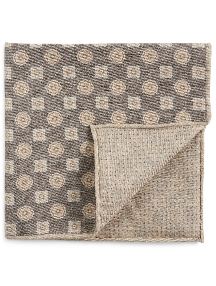 Wool And Cotton Pocket Square In Geometric Print