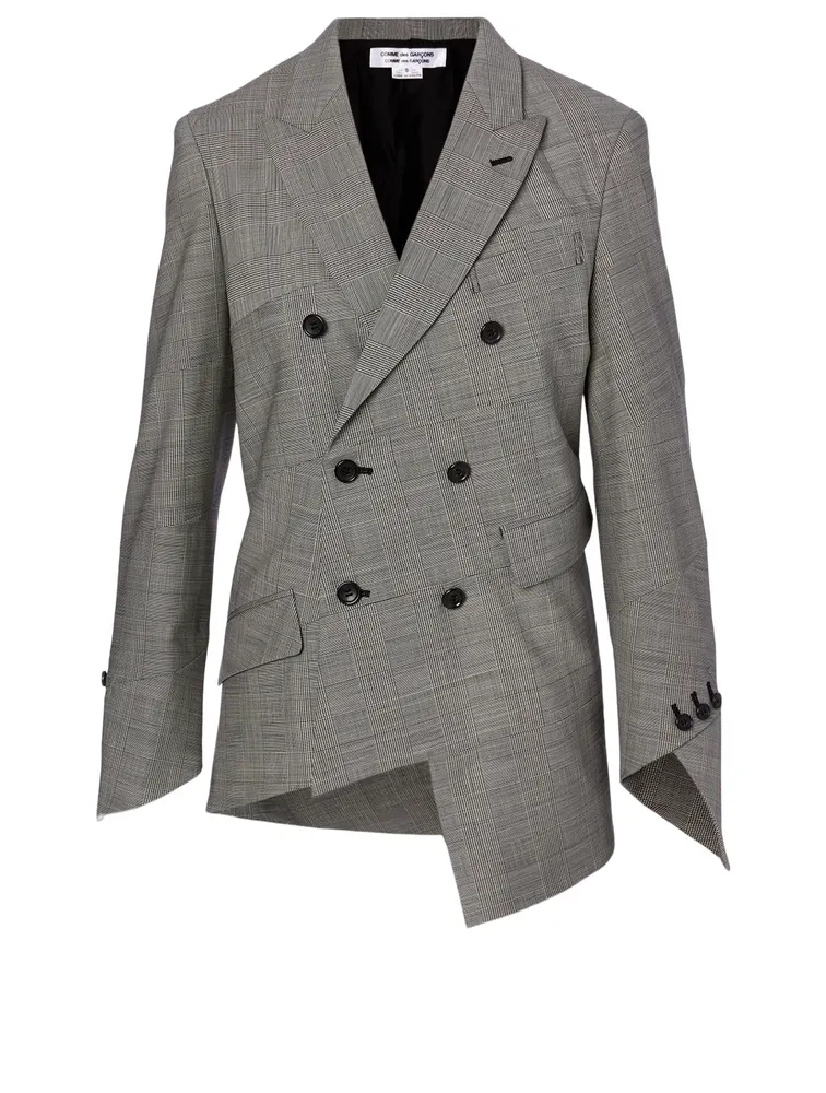 Wool-Blend Double-Breasted Blazer Check Print