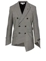 Wool-Blend Double-Breasted Blazer Check Print