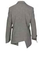 Wool-Blend Double-Breasted Blazer Check Print