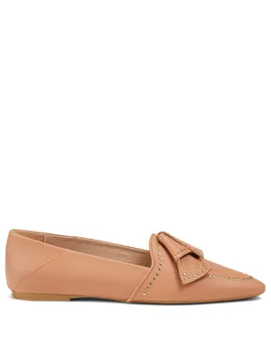 Leather Ballet Flats With Studded Bow