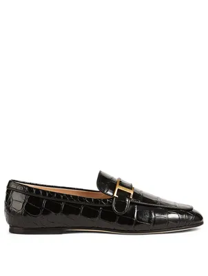 Croc-Embossed Leather Loafers