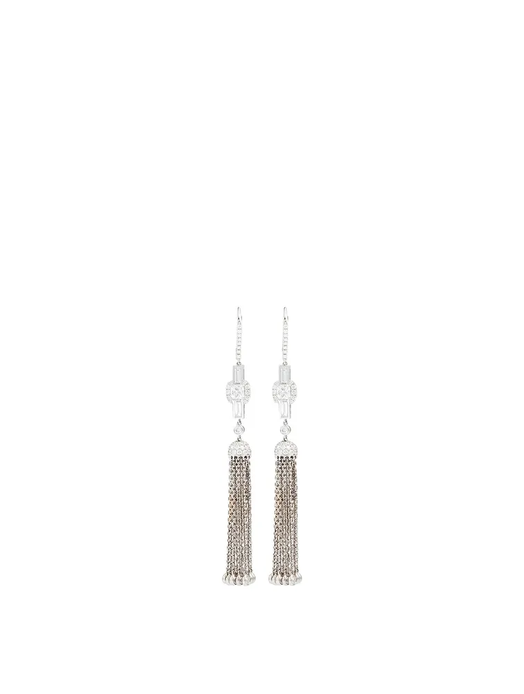 Deco 18K White Gold Tassel Earrings With Diamonds