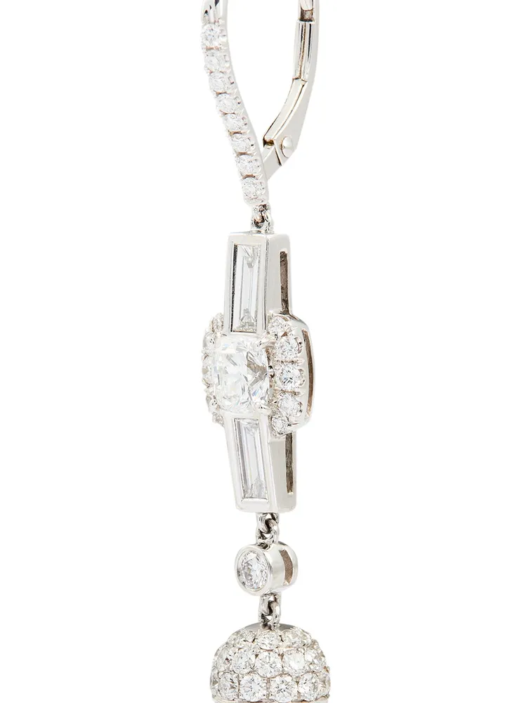 Deco 18K White Gold Tassel Earrings With Diamonds