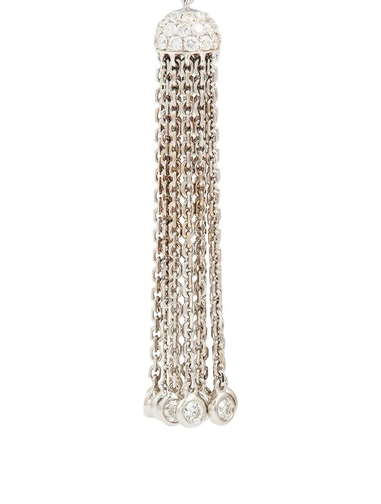 Deco 18K White Gold Tassel Earrings With Diamonds