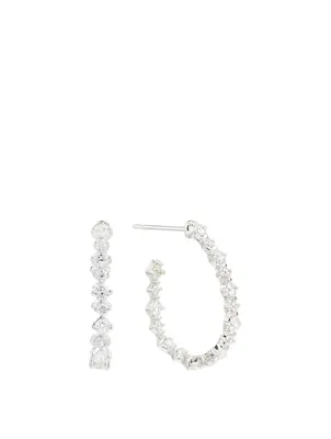 Essentials 18K White Gold Hoop Earrings With Diamonds