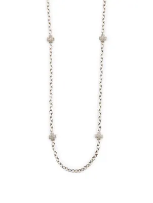 Silver Cross Chain Necklace With Diamonds
