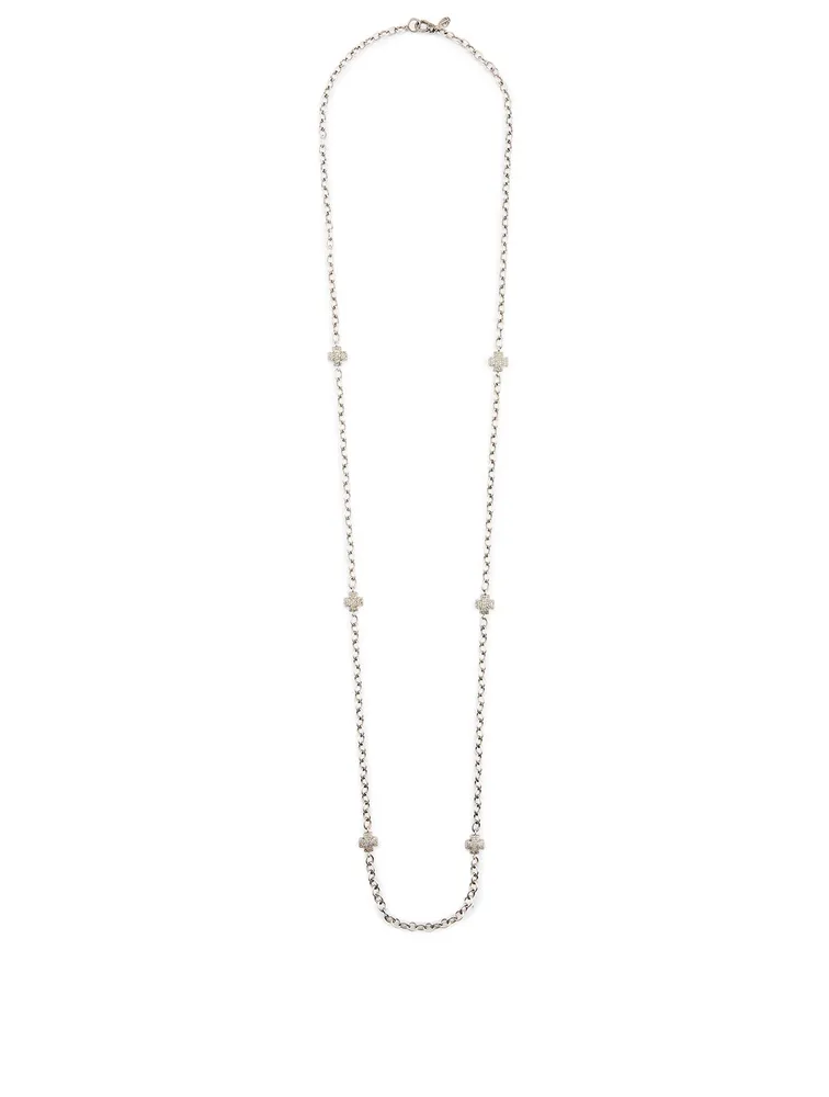 Silver Cross Chain Necklace With Diamonds