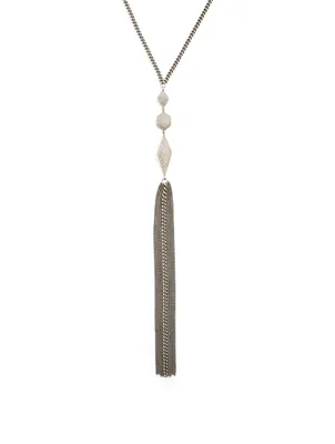 Silver Tassel Chain Necklace With Diamonds