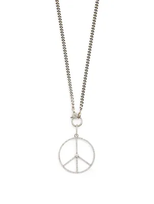 Silver Peace Sign Necklace With Diamonds