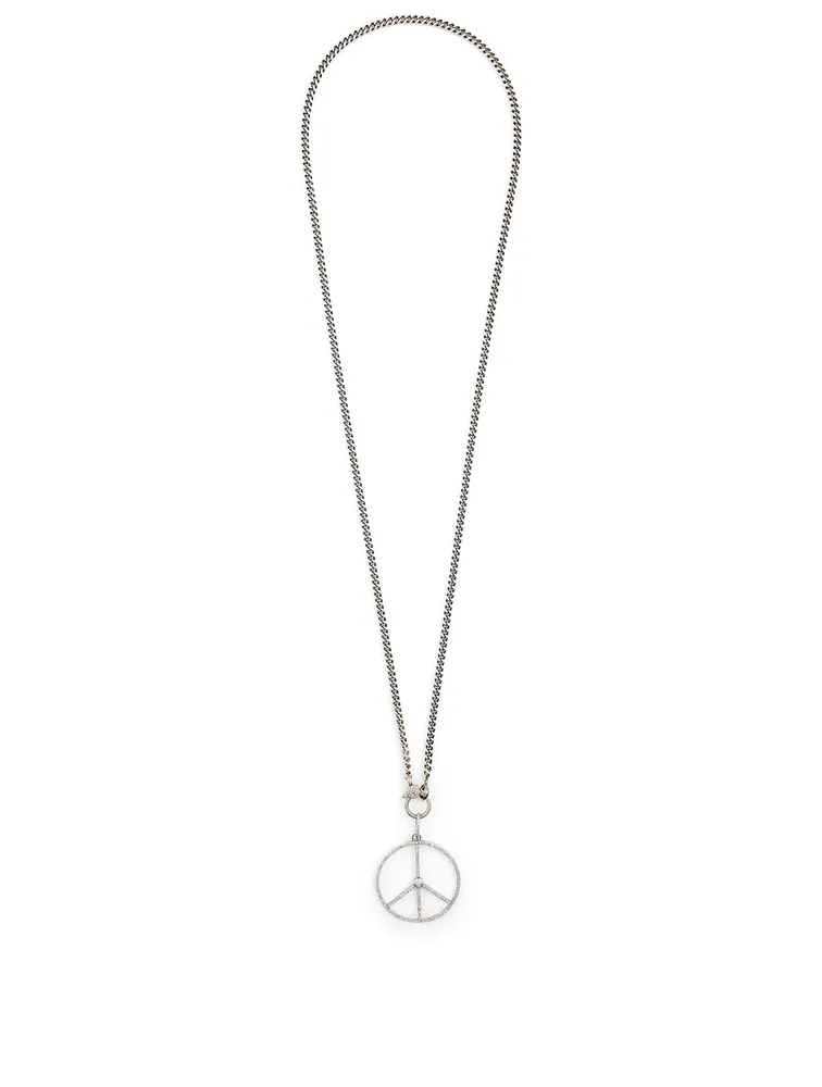 Silver Peace Sign Necklace With Diamonds