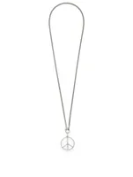 Silver Peace Sign Necklace With Diamonds