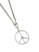 Silver Peace Sign Necklace With Diamonds