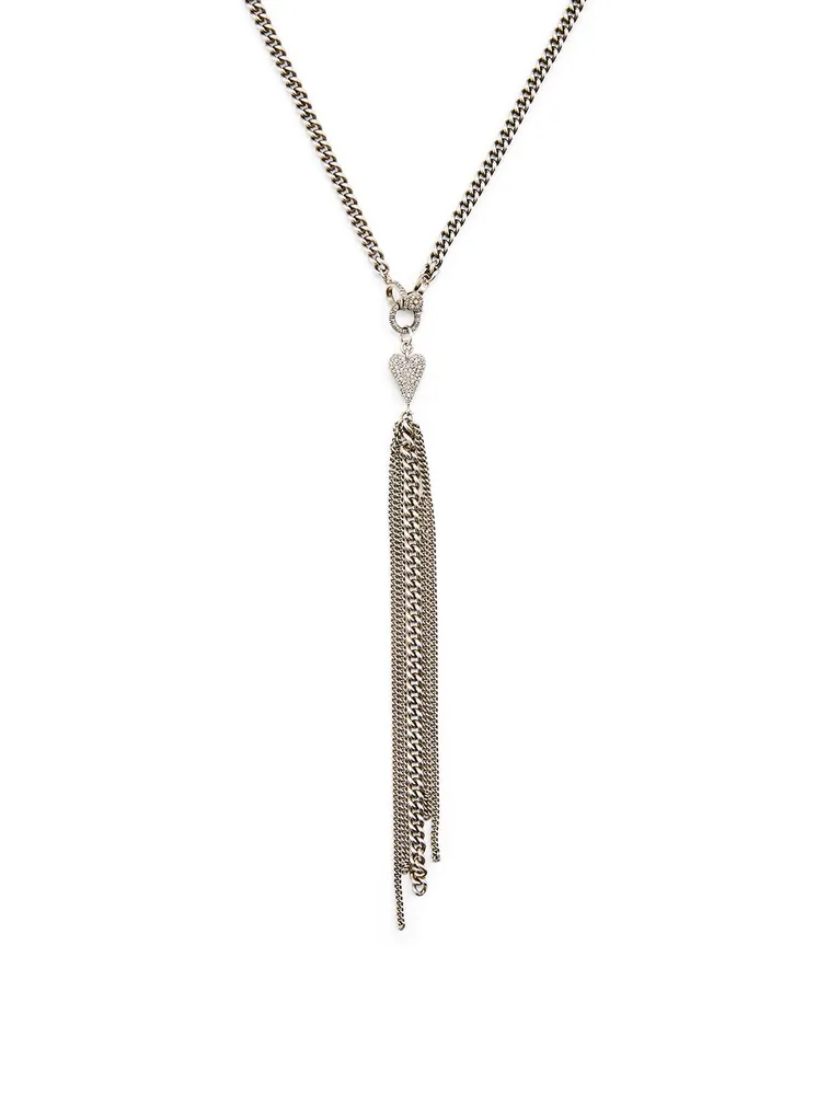 Silver Heart And Chain Fringe Necklace