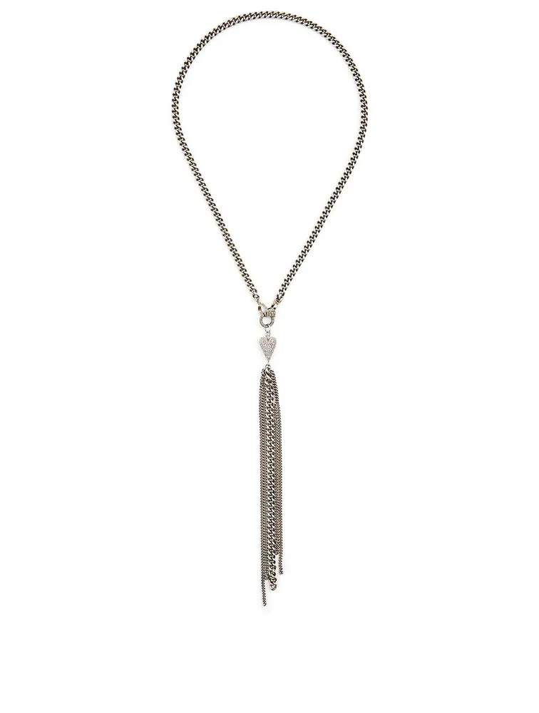 Silver Heart And Chain Fringe Necklace