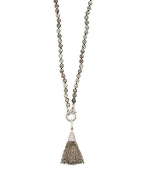 Silver Tassel Chain Necklace With Diamonds