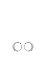 Silver Crescent Moon Stud Earrings With Diamonds