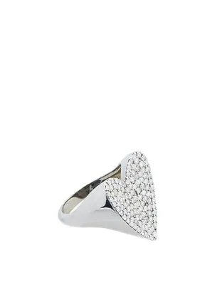 Silver Folded Heart Ring With Diamonds