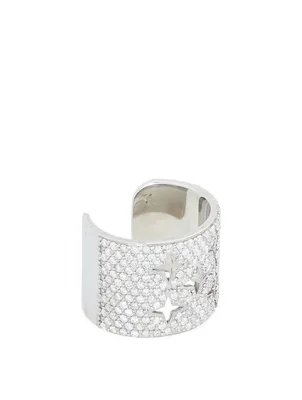 Silver Star Cuff Ring With Diamonds