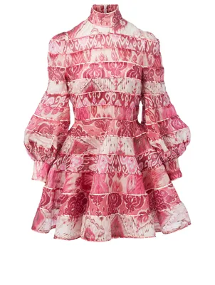 Wavelength Linen And Silk Mini Dress Ikat Print
