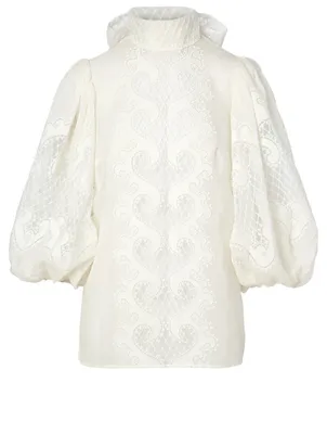 Brightside Linen And Silk Embroidered Blouse