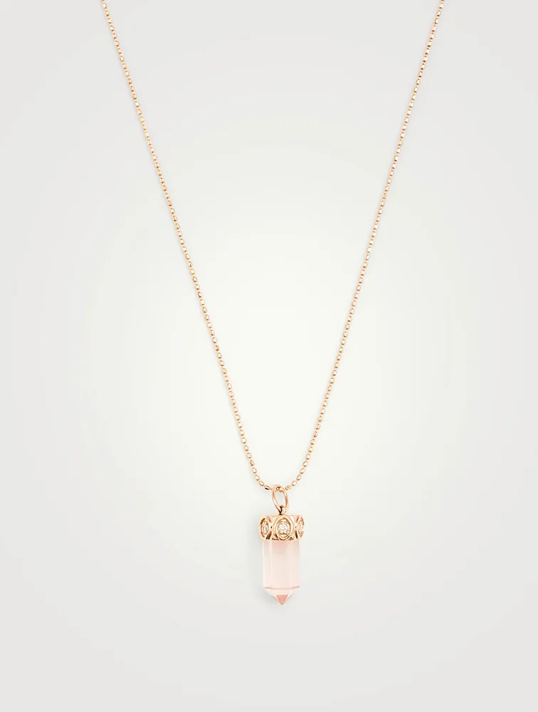 14K Rose Gold Crystal Pendant Necklace With Diamonds