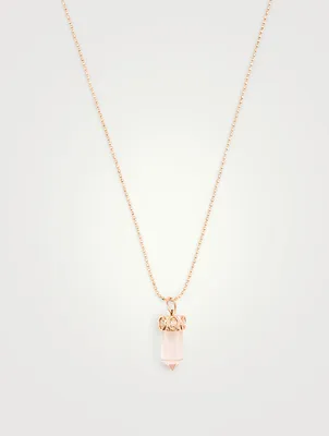 14K Rose Gold Crystal Pendant Necklace With Diamonds