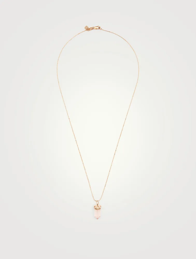 14K Rose Gold Crystal Pendant Necklace With Diamonds