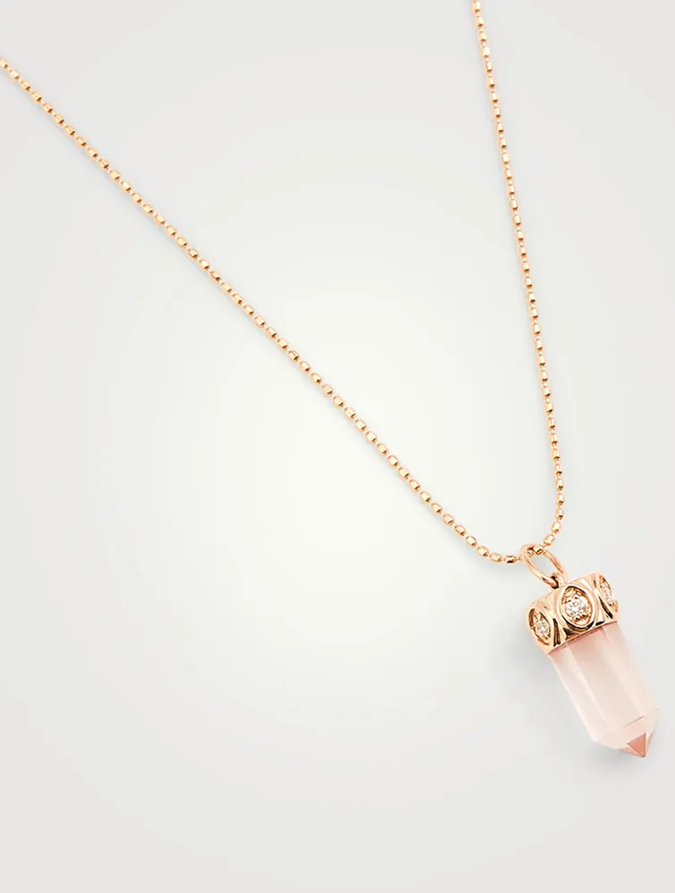 14K Rose Gold Crystal Pendant Necklace With Diamonds