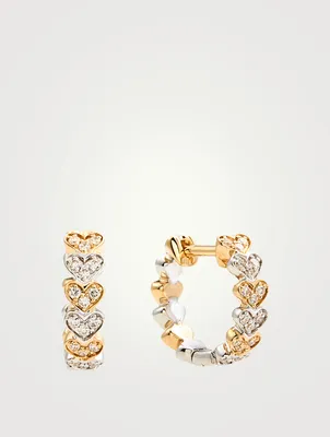 Two-Tone 14K Gold Heart Huggie Hoop Earrings With Diamonds