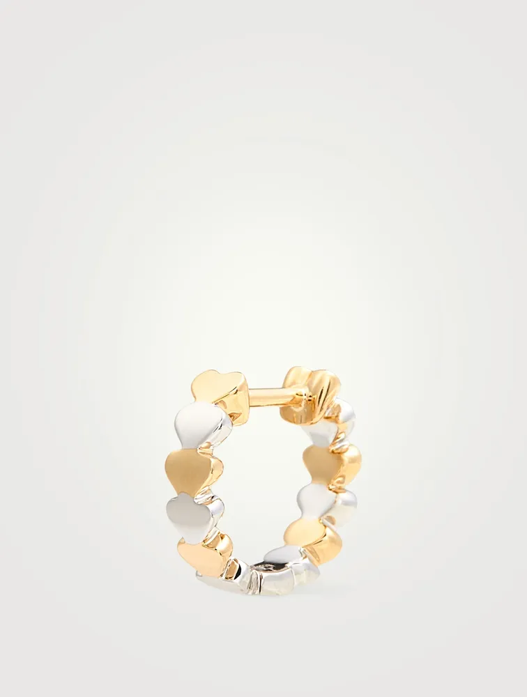 Two-Tone 14K Gold Heart Huggie Hoop Earrings With Diamonds