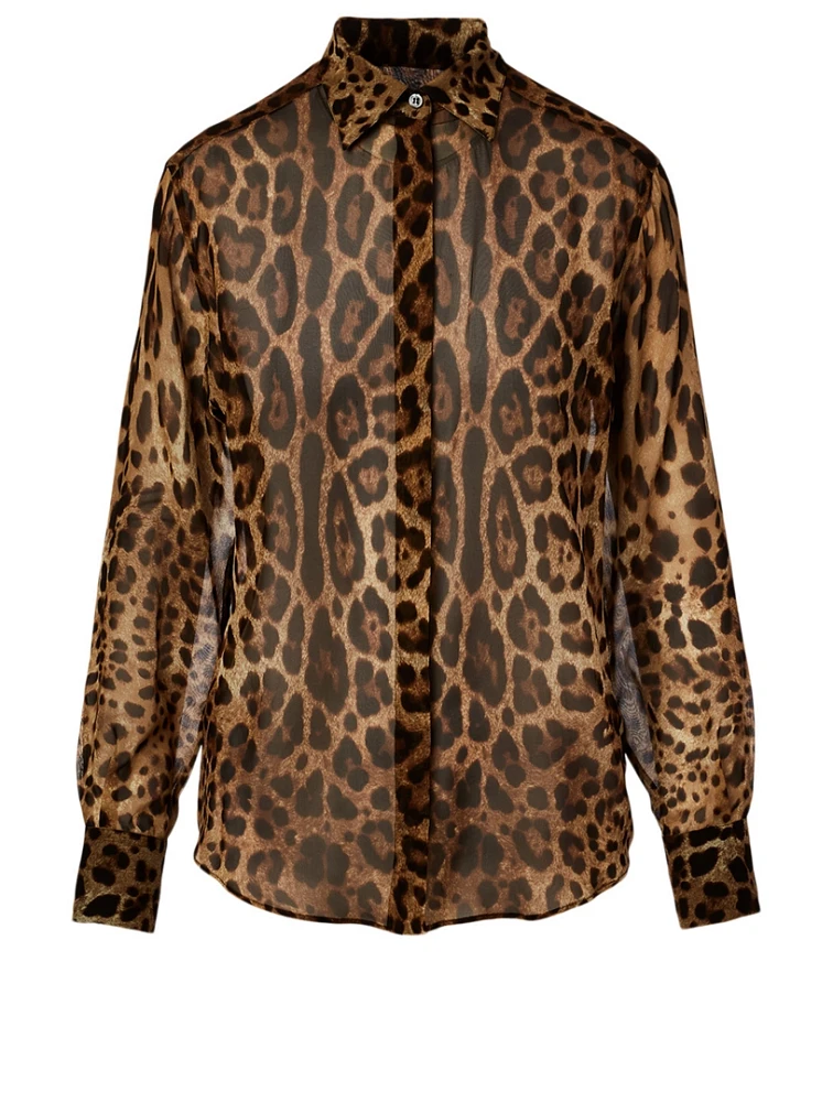 Silk Sheer Blouse Leopard Print