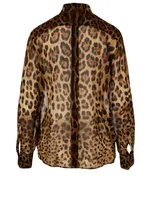 Silk Sheer Blouse Leopard Print