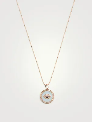 14K Rose Gold Evil Eye Medallion Necklace With Amethyst And Diamonds