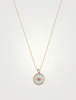 14K Rose Gold Evil Eye Medallion Necklace With Amethyst And Diamonds