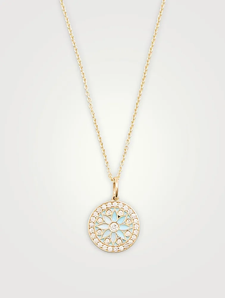 14K Gold Evil Eye Medallion Necklace With Diamonds