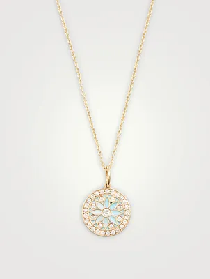 14K Gold Evil Eye Medallion Necklace With Diamonds