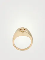 14K Gold Fleur De Lis Pinky Ring With Diamonds