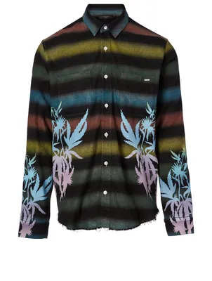 Cotton-Blend Flannel Shirt Leaves Print
