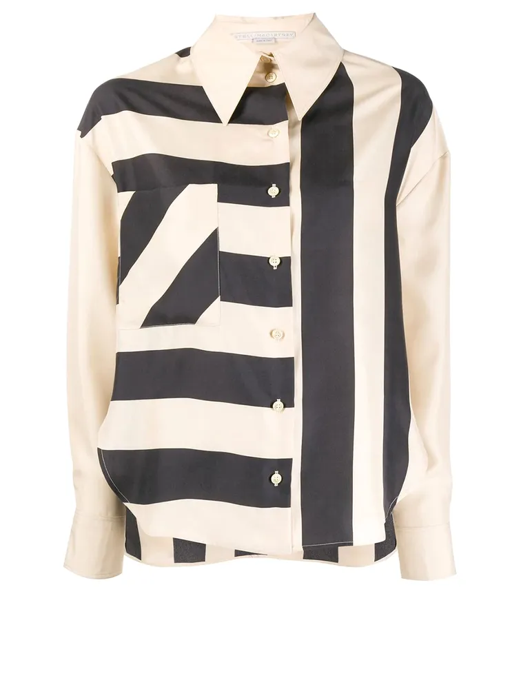 Silk Blouse Wide Stripe Print