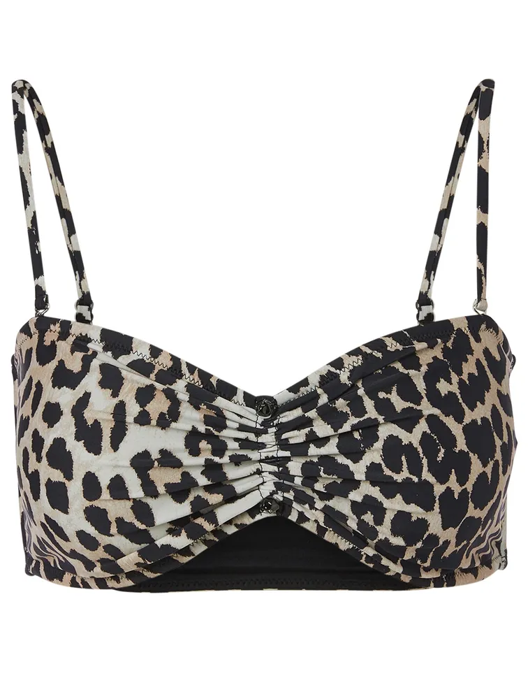 GANNI Bandeau Bikini Top In Leopard Print