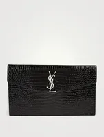 Medium Uptown YSL Monogram Croc-Embossed Leather Envelope Clutch Bag